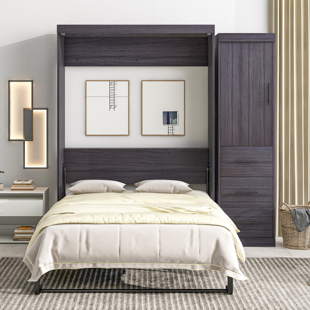 Full Murphy Bed with Wardrobe Gray