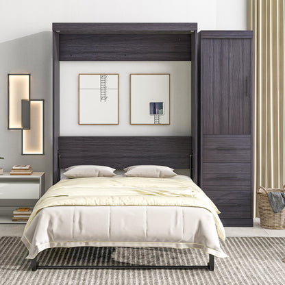 Full Murphy Bed with Wardrobe Gray