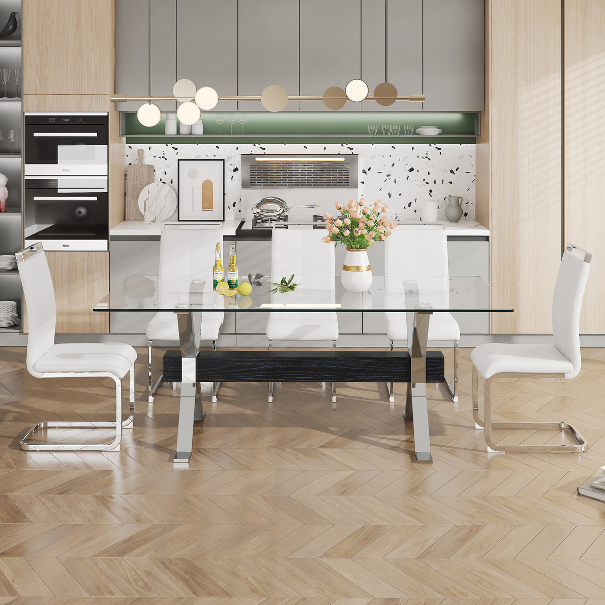 Glass Dining Table – Silver Metal Legs