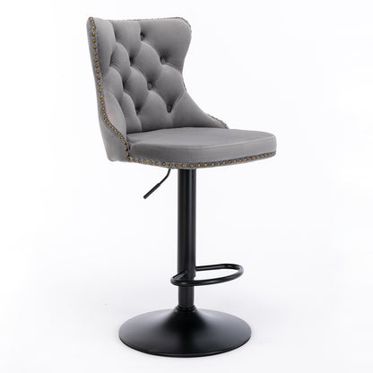 Swivel Velvet Bar Stool Set (2 pcs) – Gray