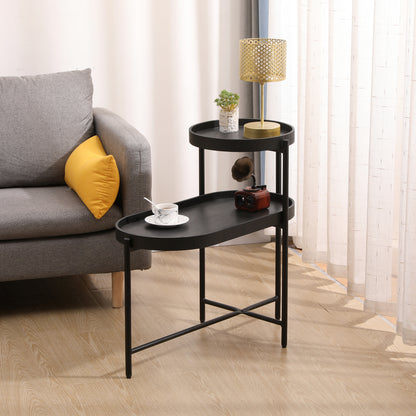 Black End Table with Storage and Metal Frame