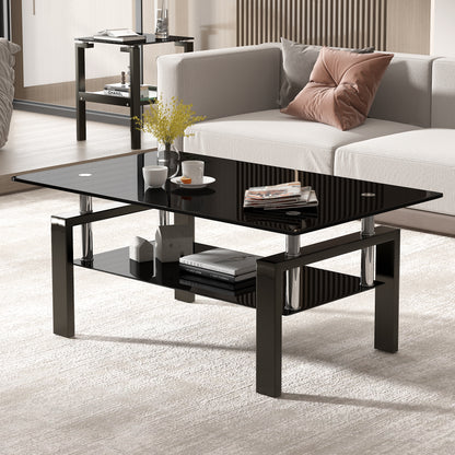 Black Glass Coffee Table – 2 Layer