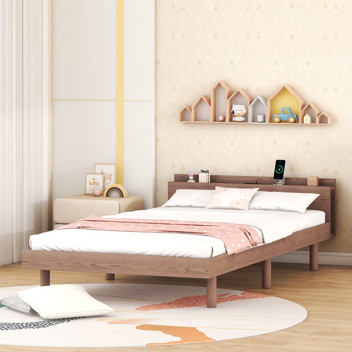 Modern Twin Platform Bed with USB Ports