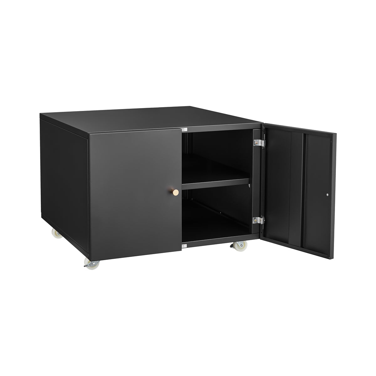 White Mobile Copier Cabinet – 2-Door Steel File & Printer Stand with Locking Wheels