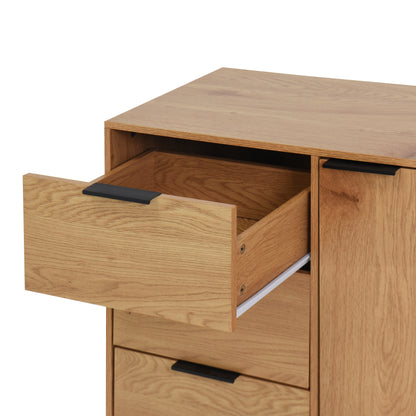 Natural Wood Storage Cabinet with Drawers and Doors