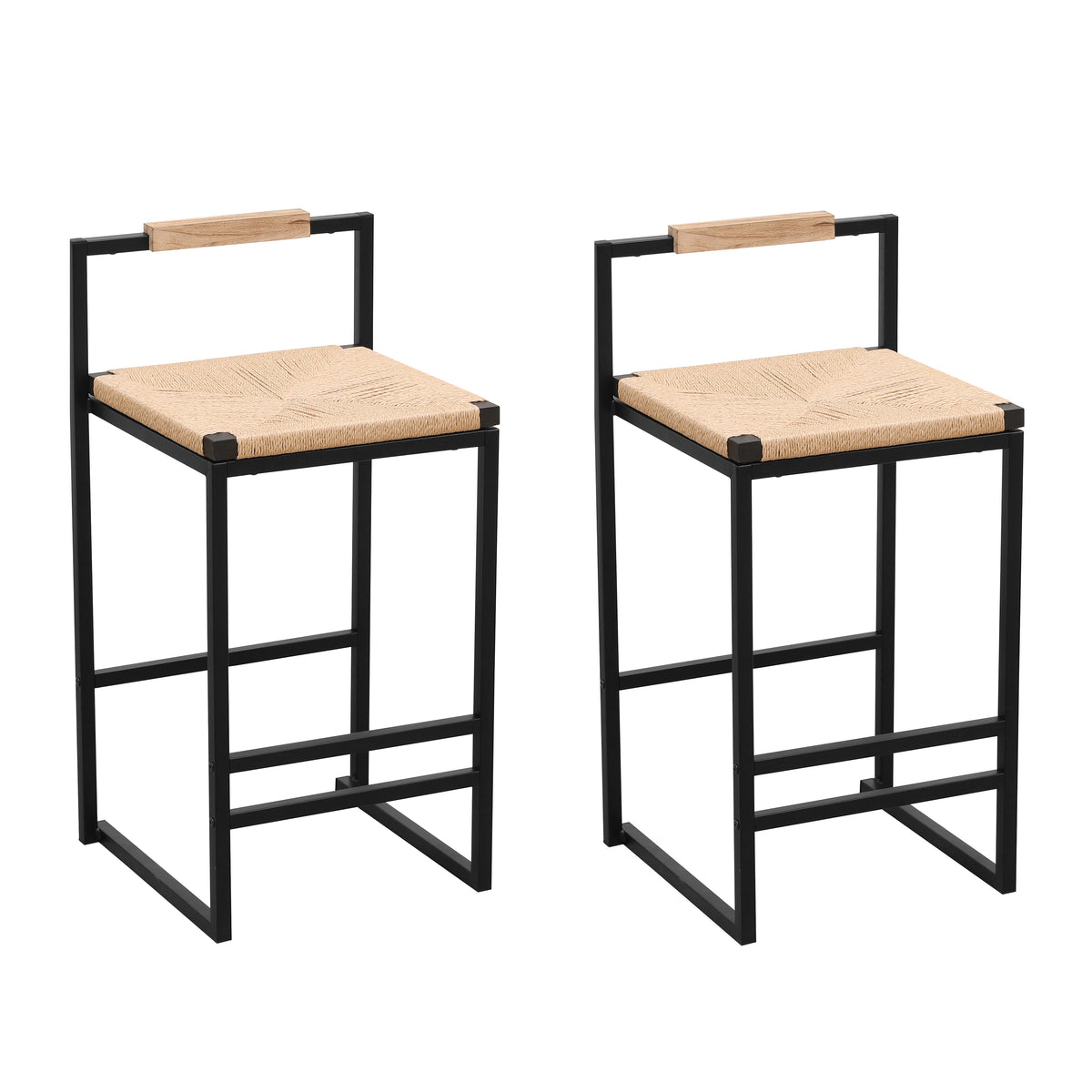 Paper Rope Counter Chairs (2 pcs) – Black Frame