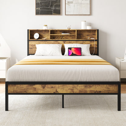 Full Platform Bed with Charging Station – Black