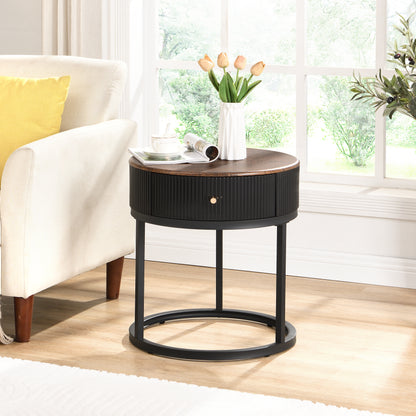 Round Side Table with Drawer White
