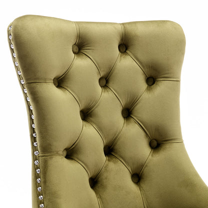 Tufted Olive Green Dining Chairs Set of 2