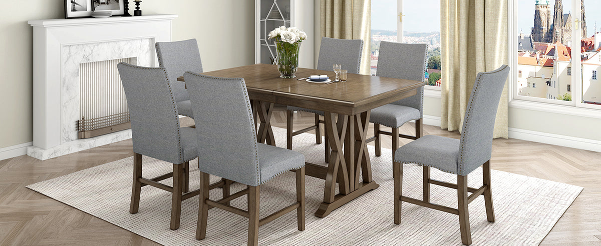 Dining Set with Cushioned Chairs Brown