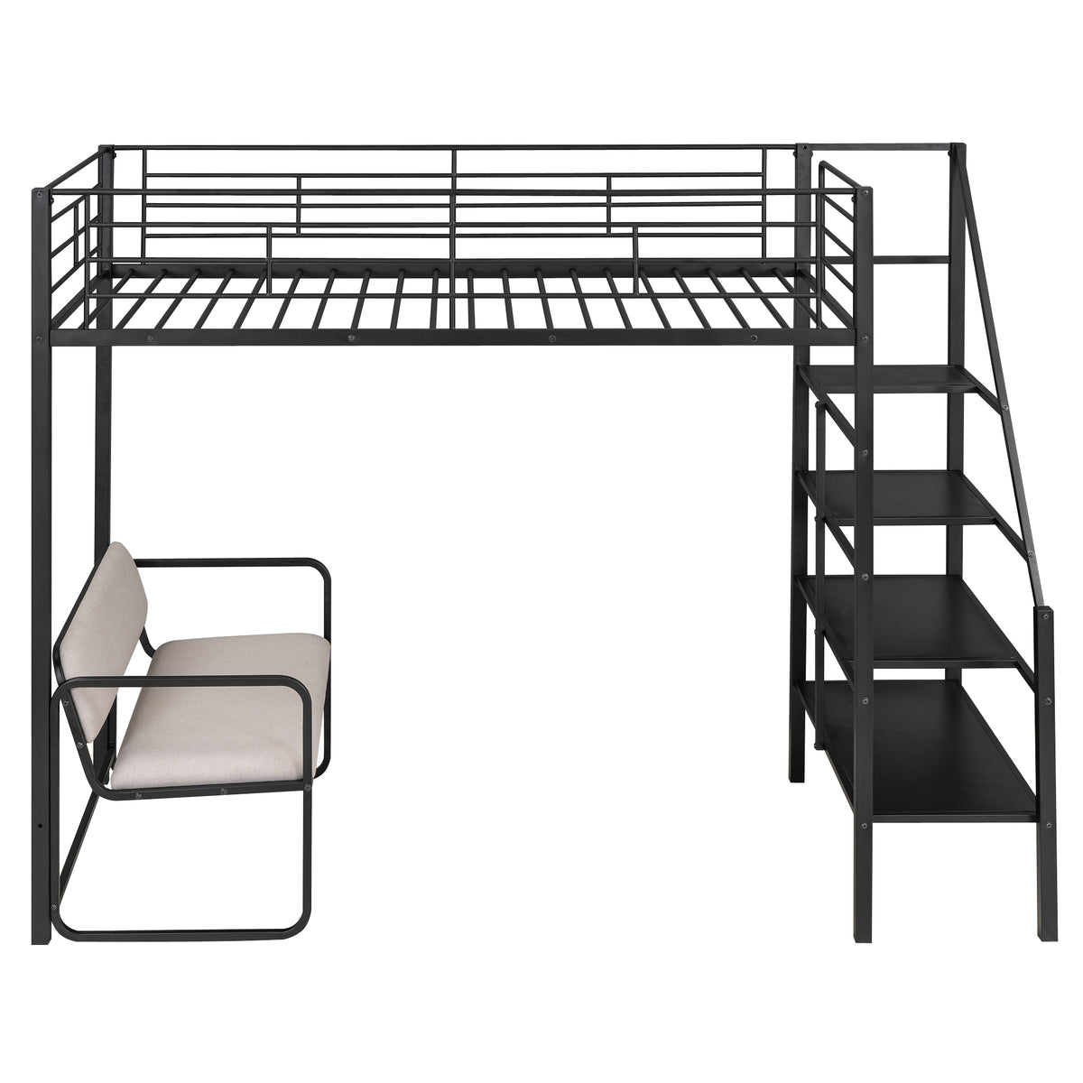Twin Metal Loft Bed with Storage Black