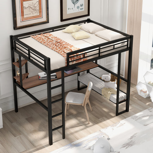 Full Loft Bed with Shelves and Desk Black