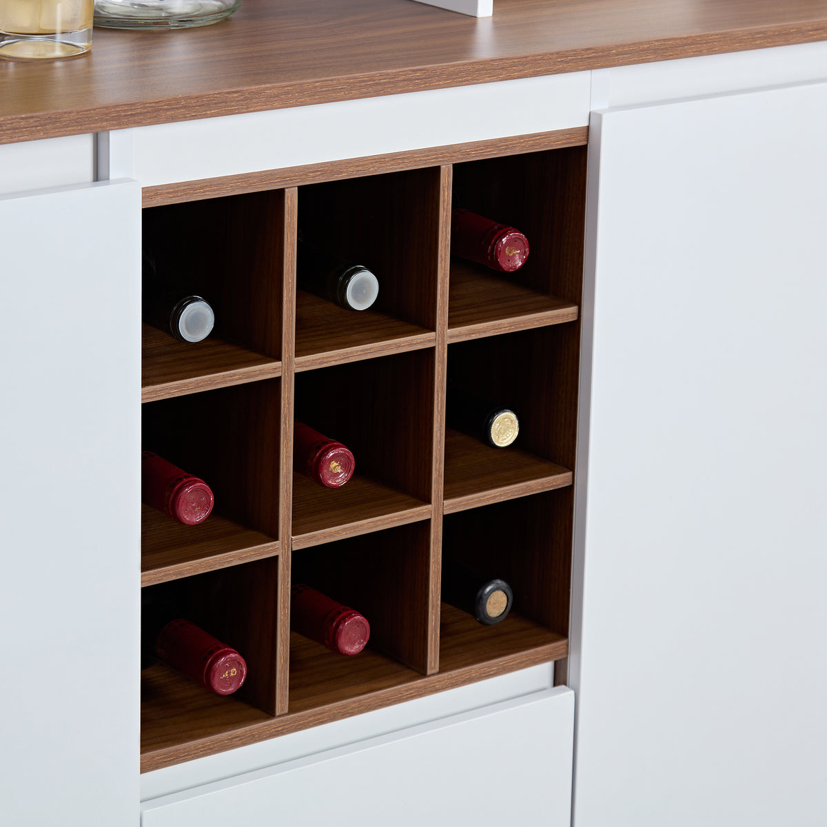 Farmhouse Coffee Bar Cabinet with Liquor Storage Brown