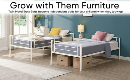 Twin Metal Bunk Bed with Safety Rail White