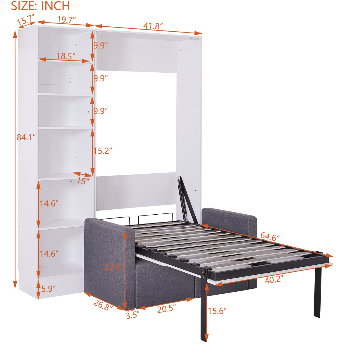 Murphy Bed with Sofa and Shelves White