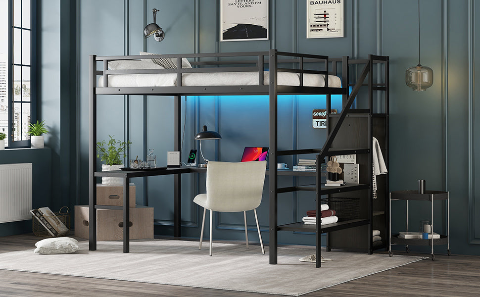 Full Loft Bed with Desk & Storage – Gray