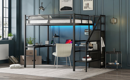 Full Loft Bed with Desk & Storage – Gray