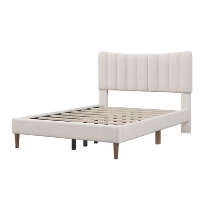 Upholstered Platform Bed with Channel Headboard Cream