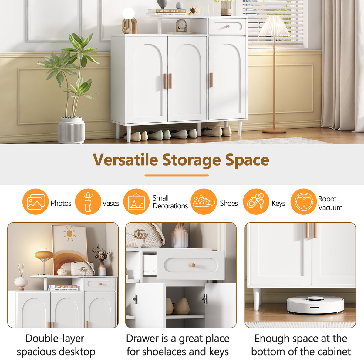Elegant Shoe Cabinet with Adjustable Shelves White