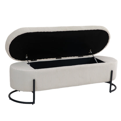 Storage Ottoman Stool – Beige Fabric