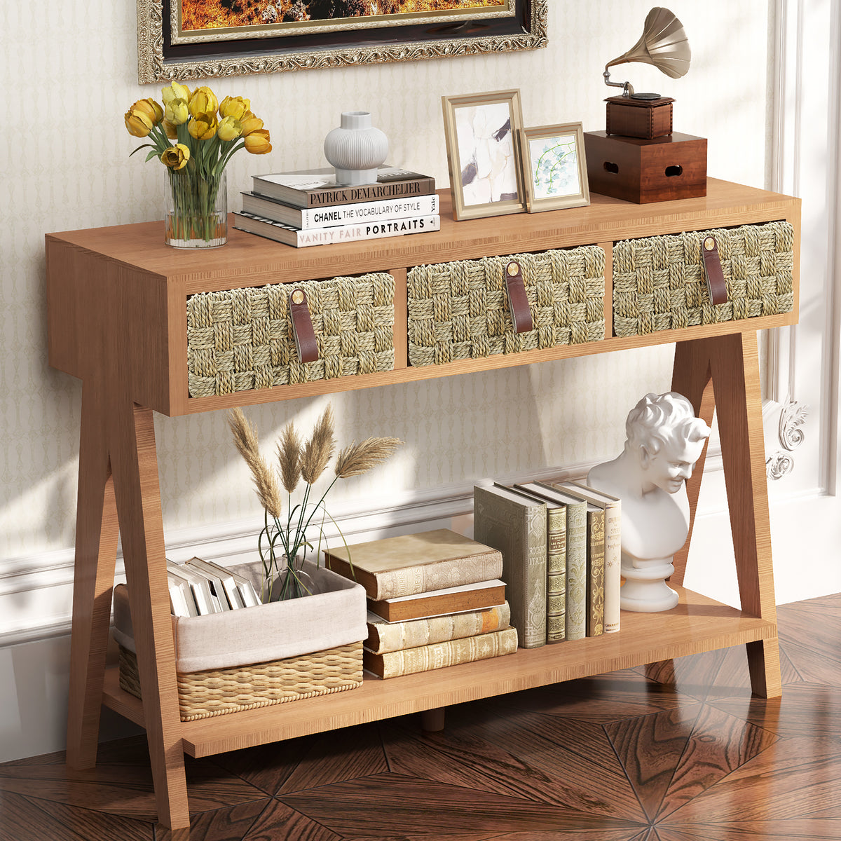 Rustic Wood Console Table with Storage