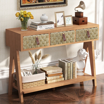 Rustic Wood Console Table with Storage