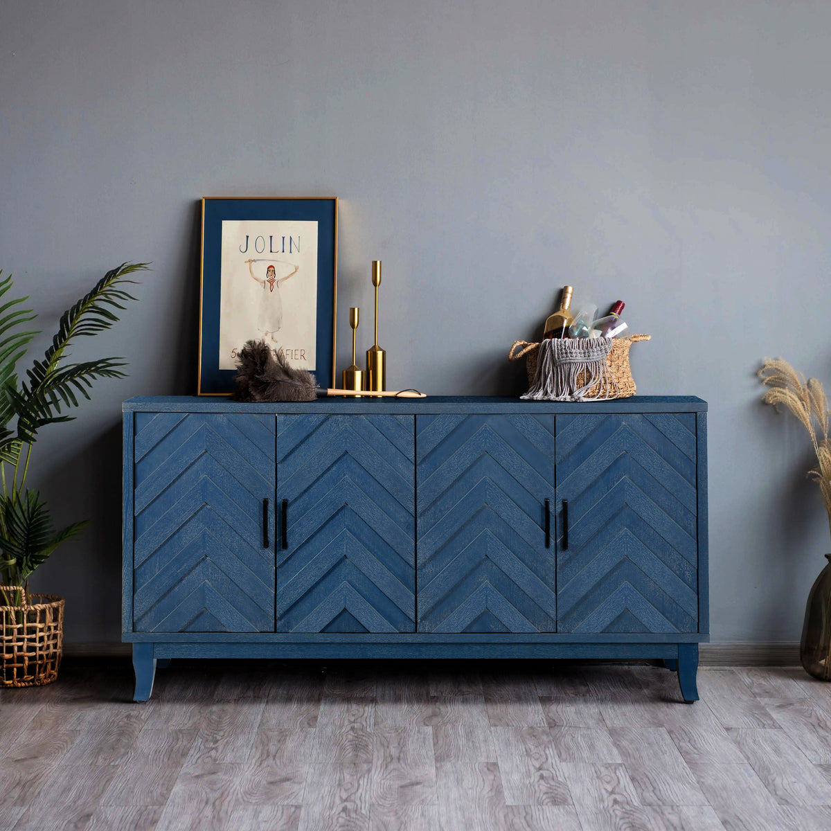 Vintage Wood Buffet Storage Cabinet – Rustic Sideboard