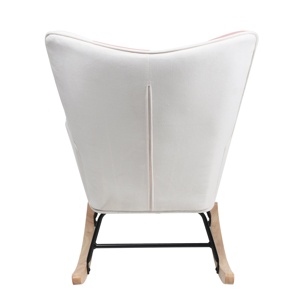 Mid-Century Patchwork Rocking Chair with Ottoman – Wood Legs