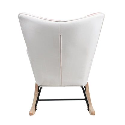 Mid-Century Patchwork Rocking Chair with Ottoman – Wood Legs
