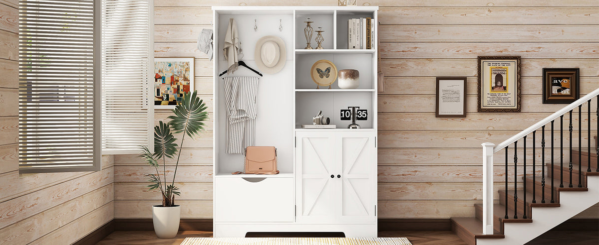 Hall Tree Storage Cabinet White