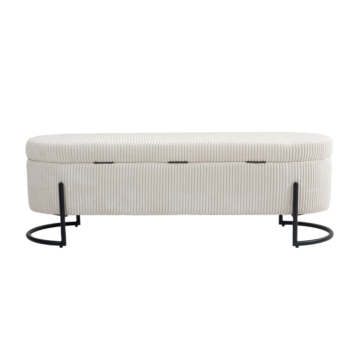 Storage Ottoman Stool – Beige Fabric