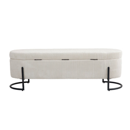 Storage Ottoman Stool – Beige Fabric