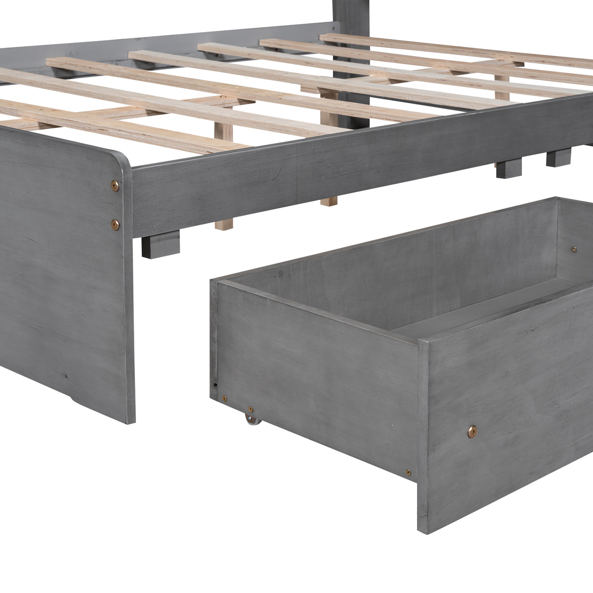 Full Platform Bed with Storage Headboard Gray