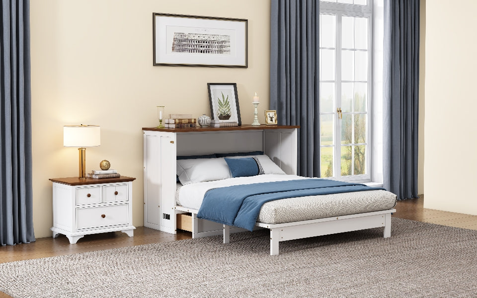 Pine Murphy Bed Queen White Walnut