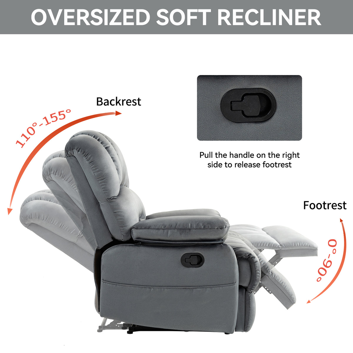 Large Manual Fabric Recliner – Gray