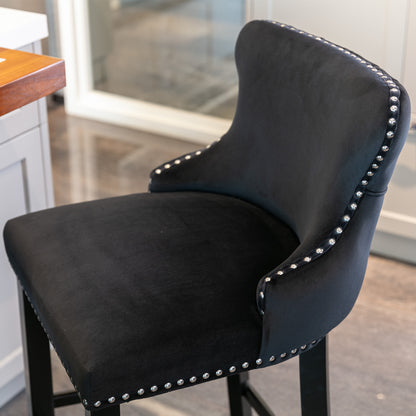 Velvet Bar Stools Set of 2 Black