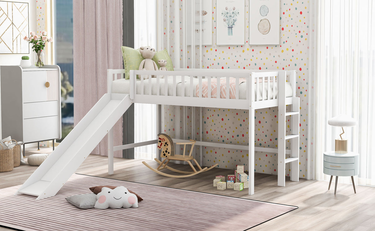 Twin Loft Bed with Ladder and Slide White