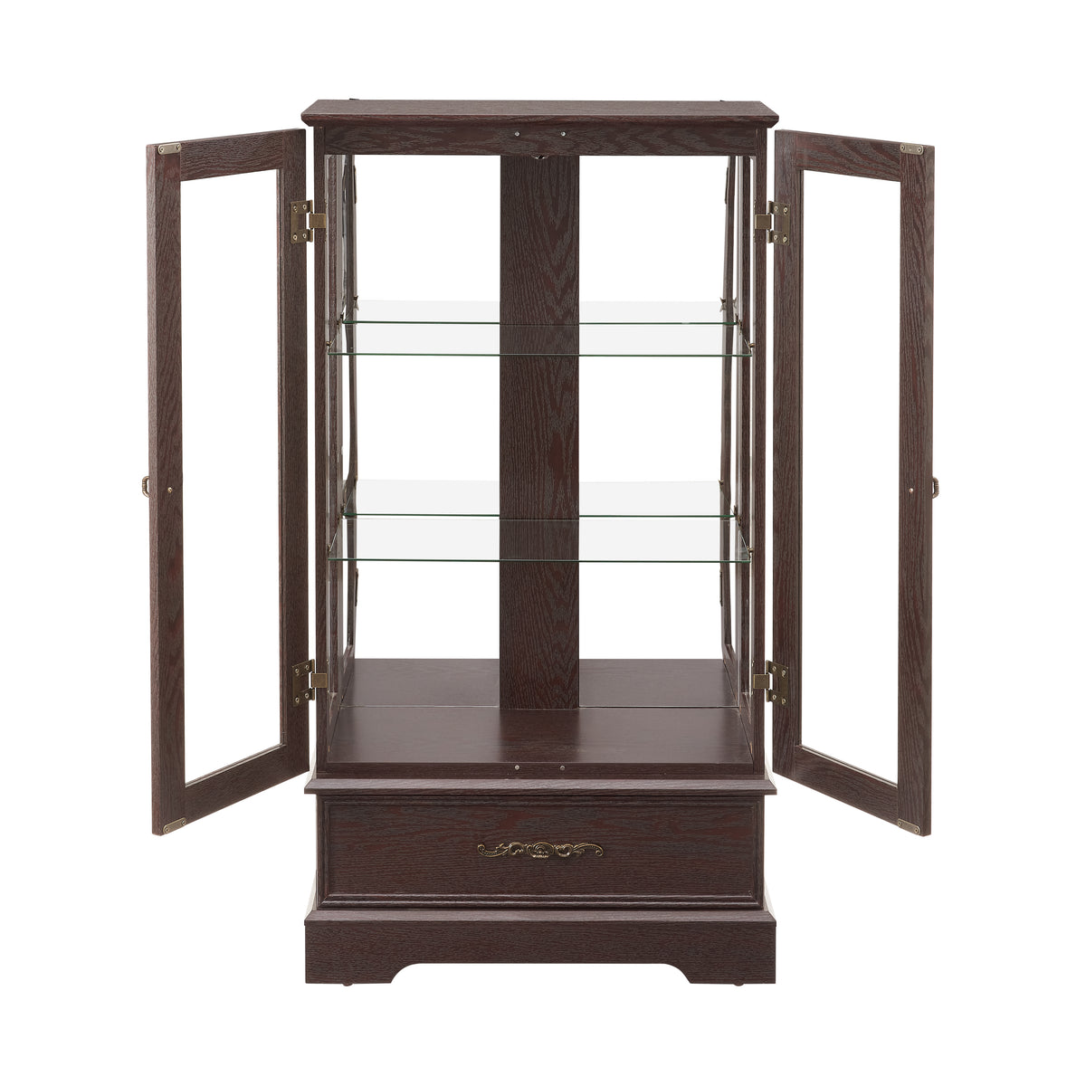 Light Oak Display Cabinet with Glass Frame and Drawer