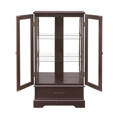 Light Oak Display Cabinet with Glass Frame and Drawer