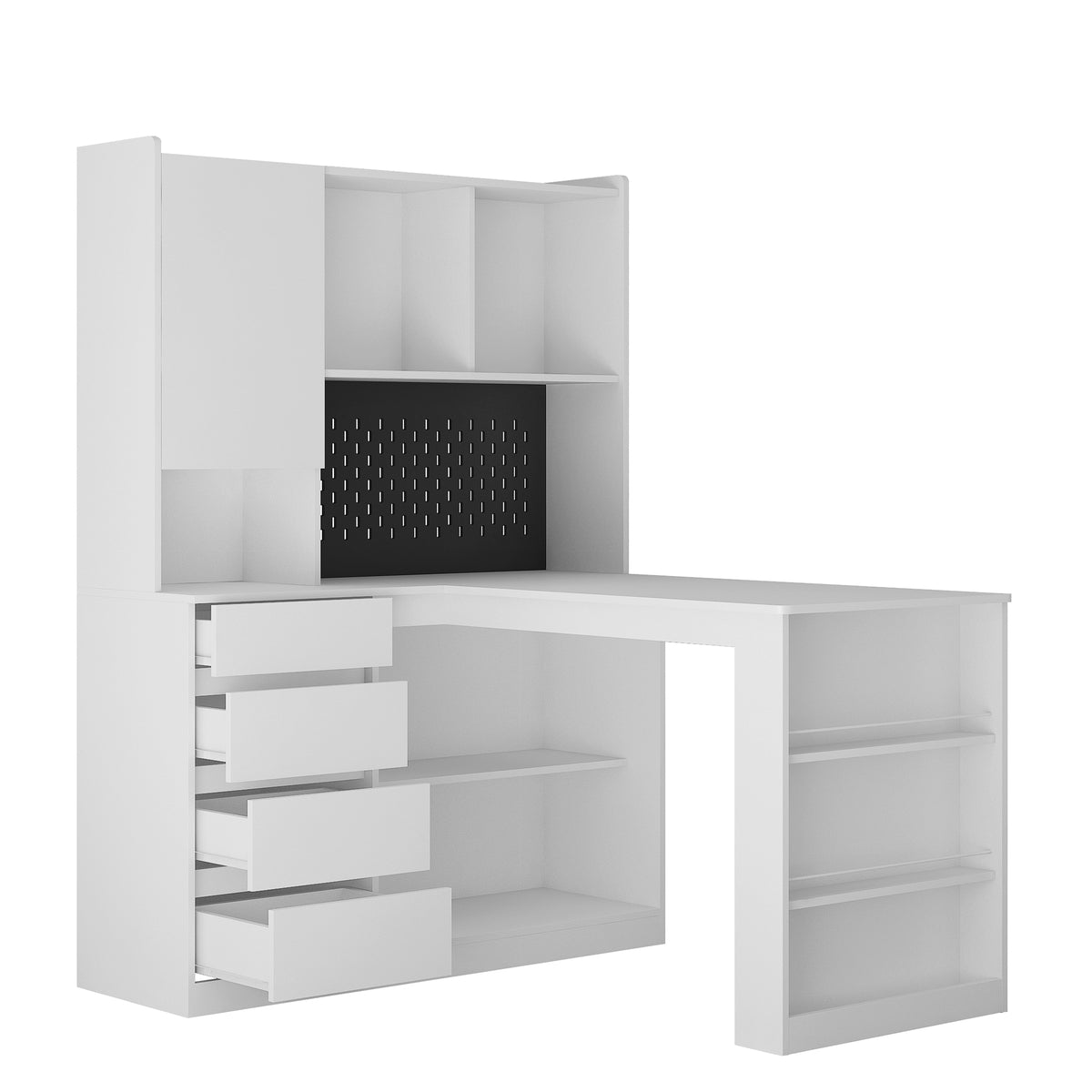 L-Shaped Office Desk with Bookshelf and Storage