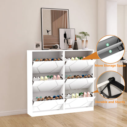 6-Tier Carved Panel Shoe Storage Cabinet for Entryway