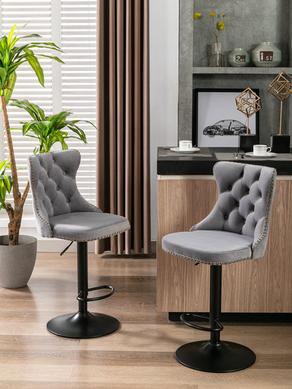 Swivel Velvet Bar Stool Set (2 pcs) – Gray