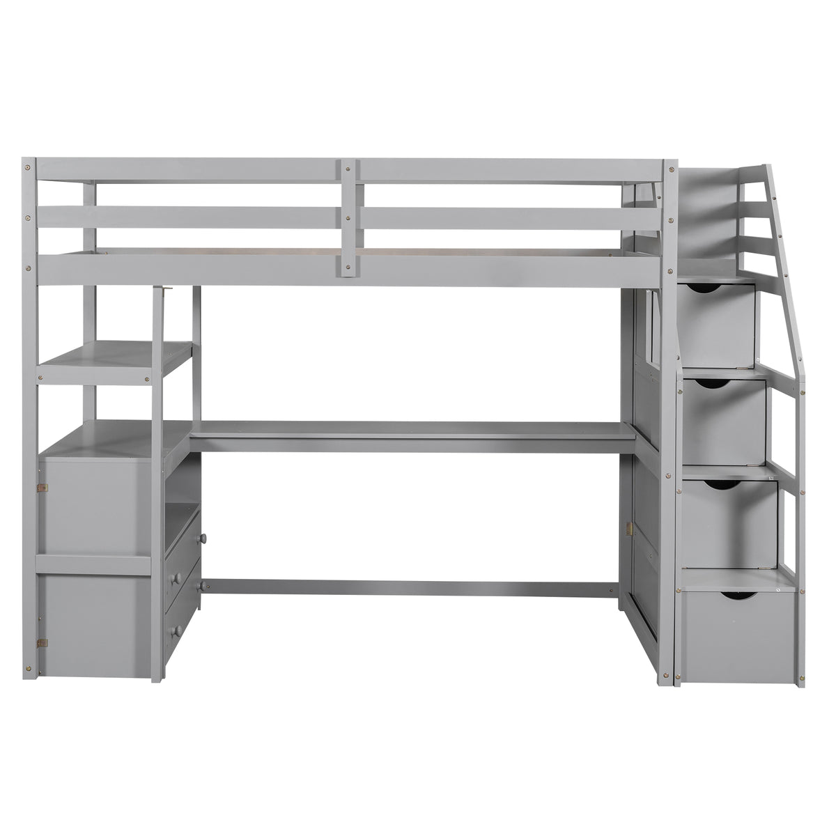 Twin Loft Bed with Storage Gray