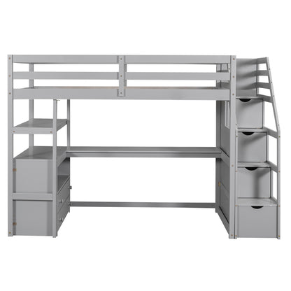 Twin Loft Bed with Storage Gray
