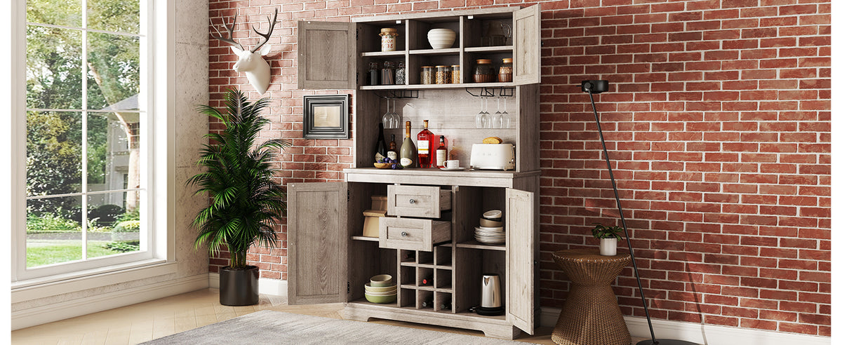 Farmhouse Coffee Bar Cabinet with Wine Storage