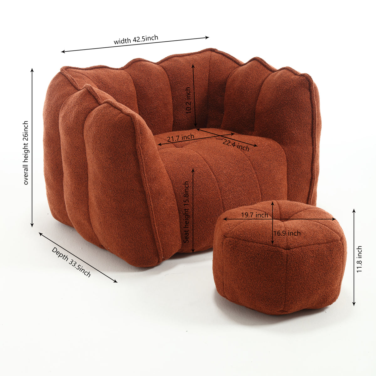 Bean Bag Chair with Footstool Gray
