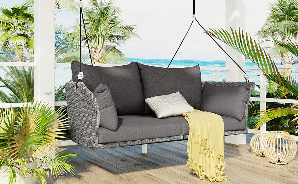 Hanging Swing Chair with Ropes Wicker Cushion