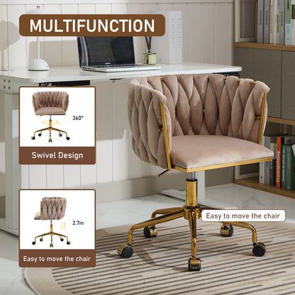 Velvet Vanity Chair with Handwoven Backrest Gray