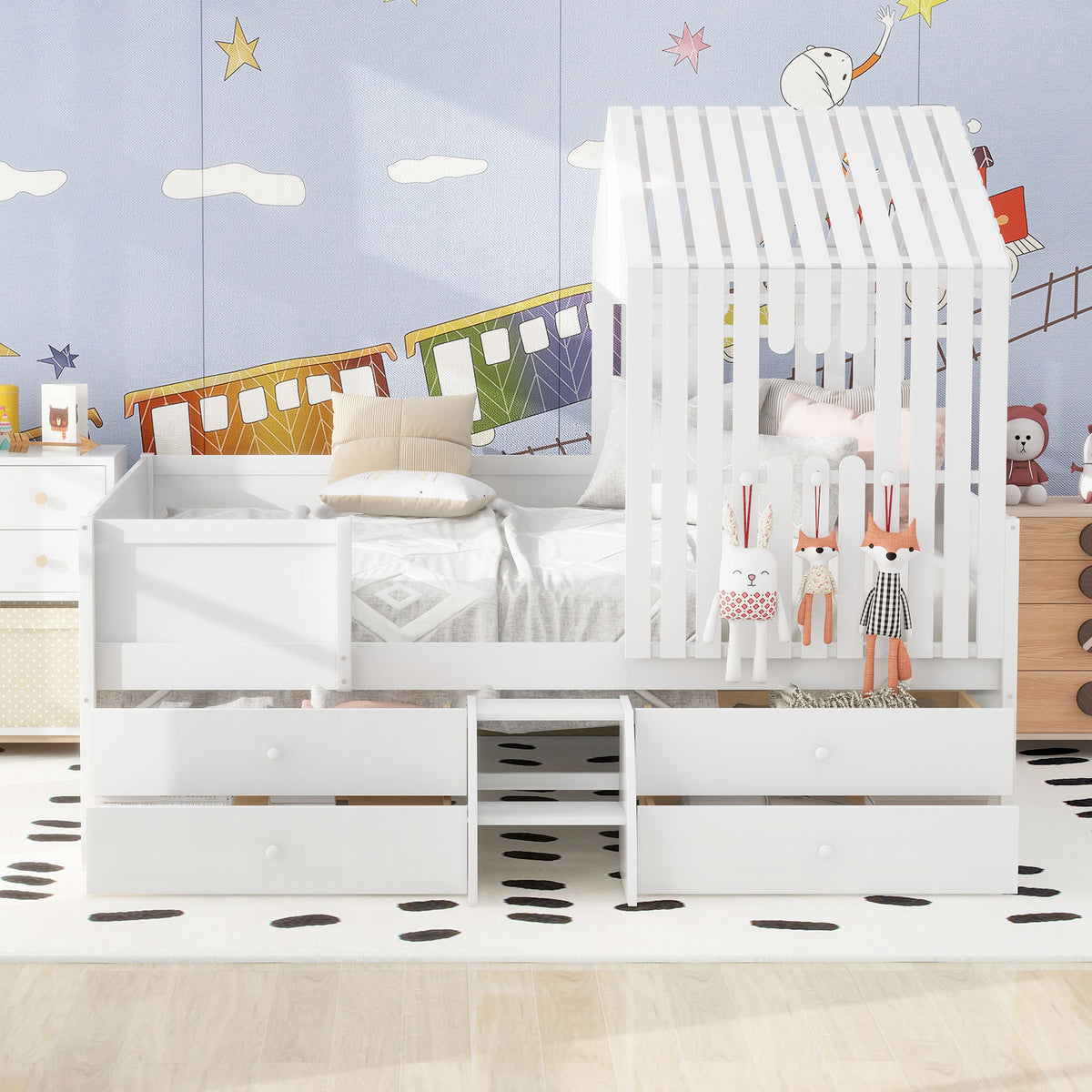 Full Loft Bed with Drawers White