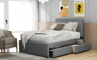 Linen Platform Bed with Headboard White